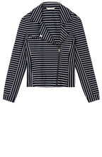 Dark Sapphire Striped Jersey Biker Jacket