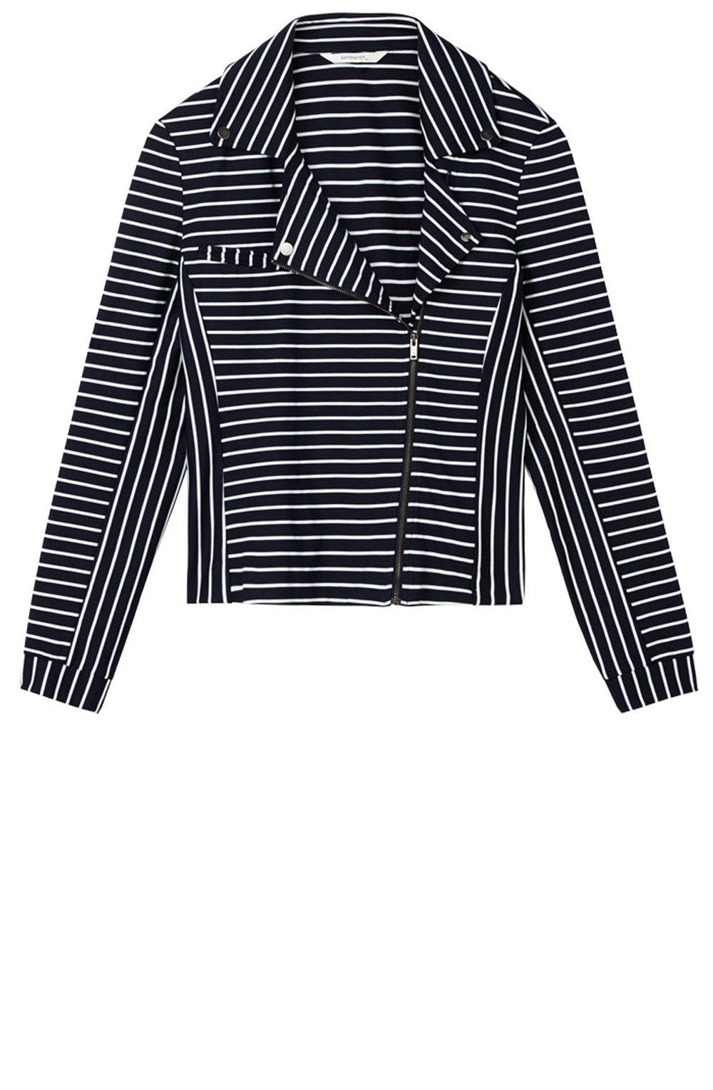 Dark Sapphire Striped Jersey Biker Jacket