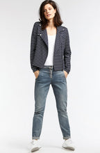 Dark Sapphire Striped Jersey Biker Jacket