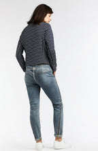 Dark Sapphire Striped Jersey Biker Jacket
