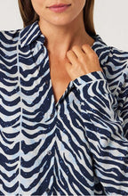 Evening Blue Zebra Print Button up Blouse