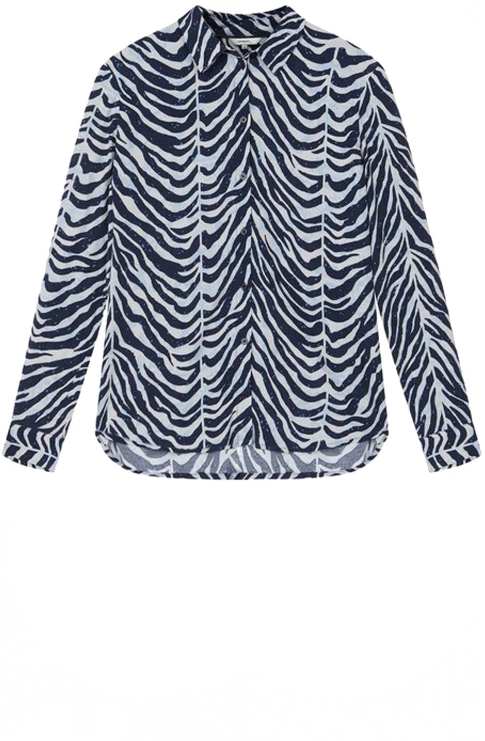 Evening Blue Zebra Print Button up Blouse