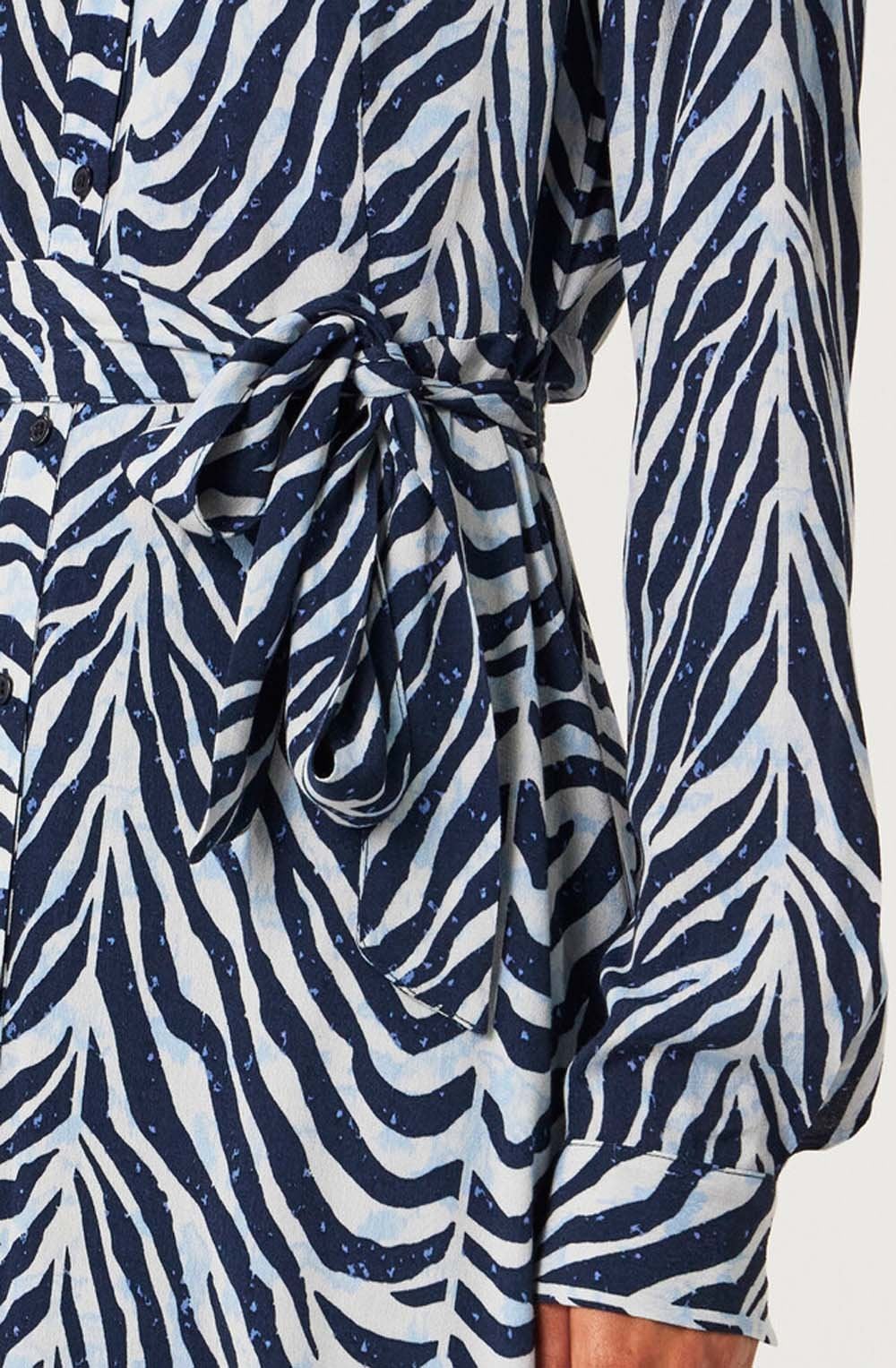 Evening Blue Zebra Print Button up Dress