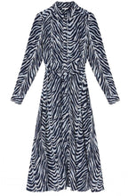 Evening Blue Zebra Print Button up Dress