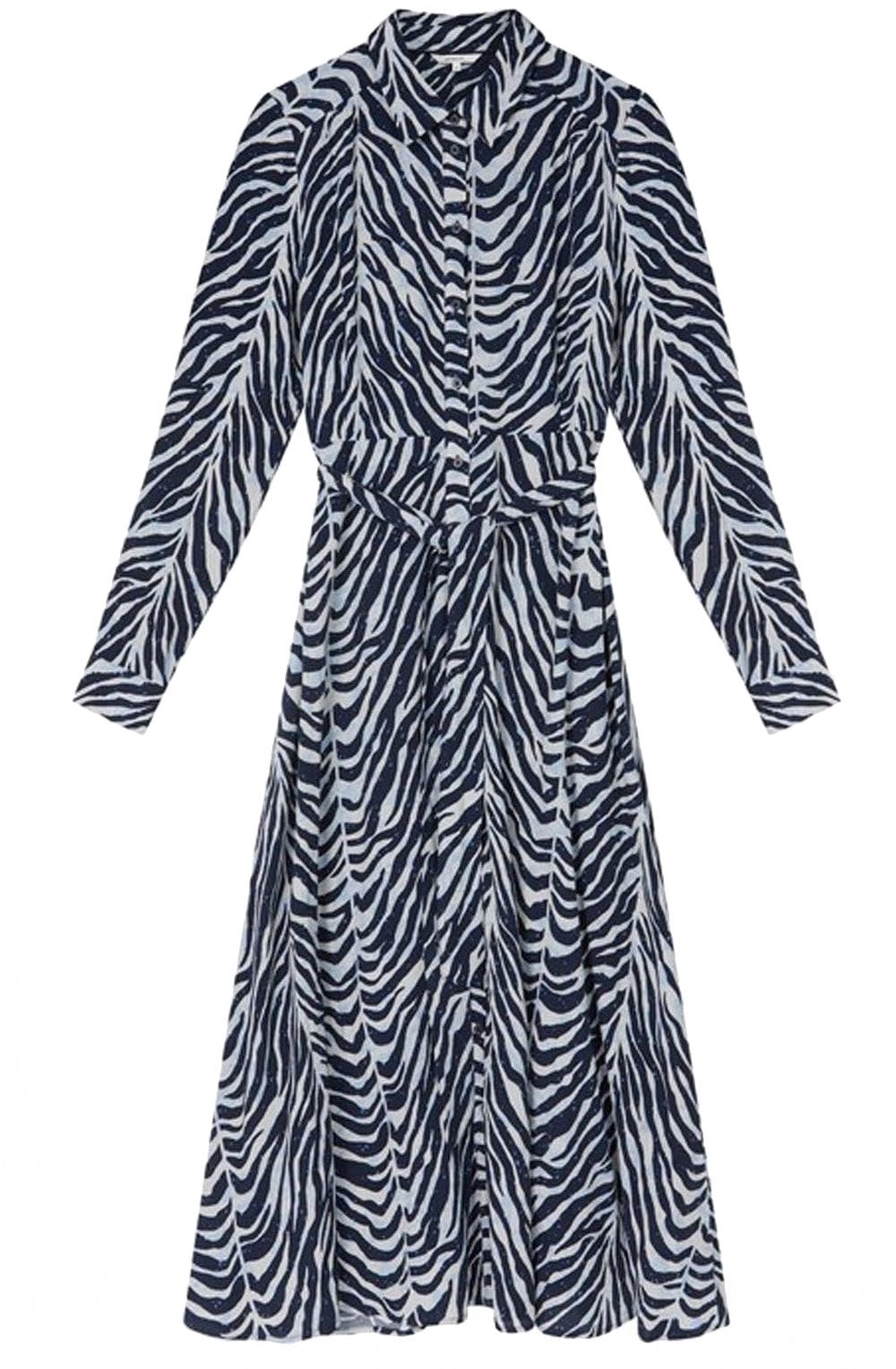 Evening Blue Zebra Print Button up Dress
