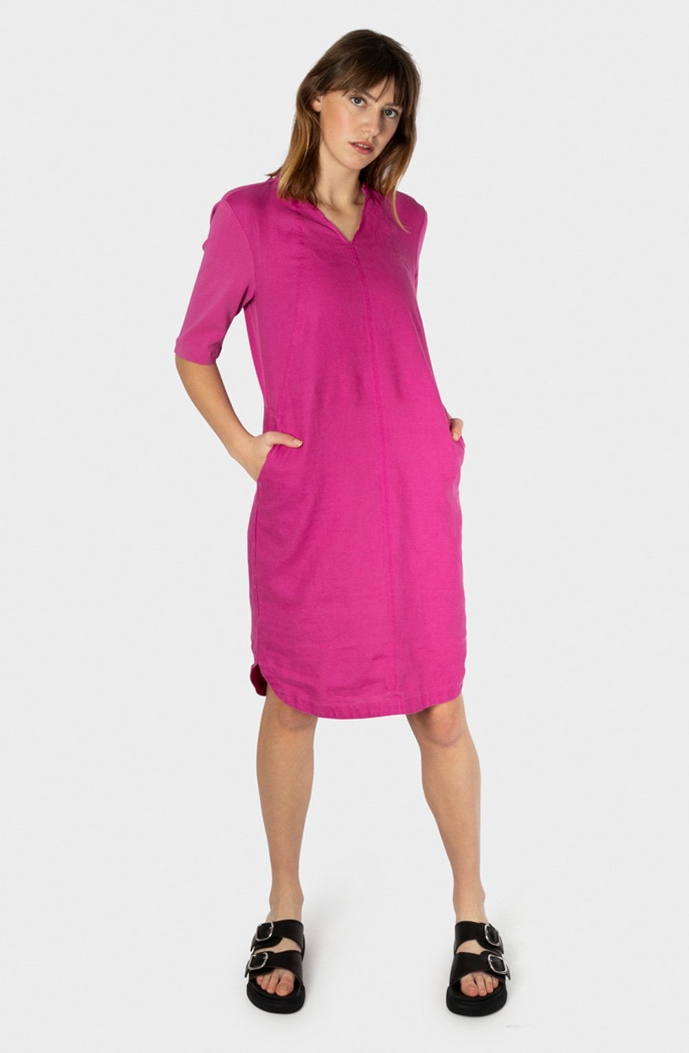 Festival Fuchsia Linen and Contrast Jersey Dress