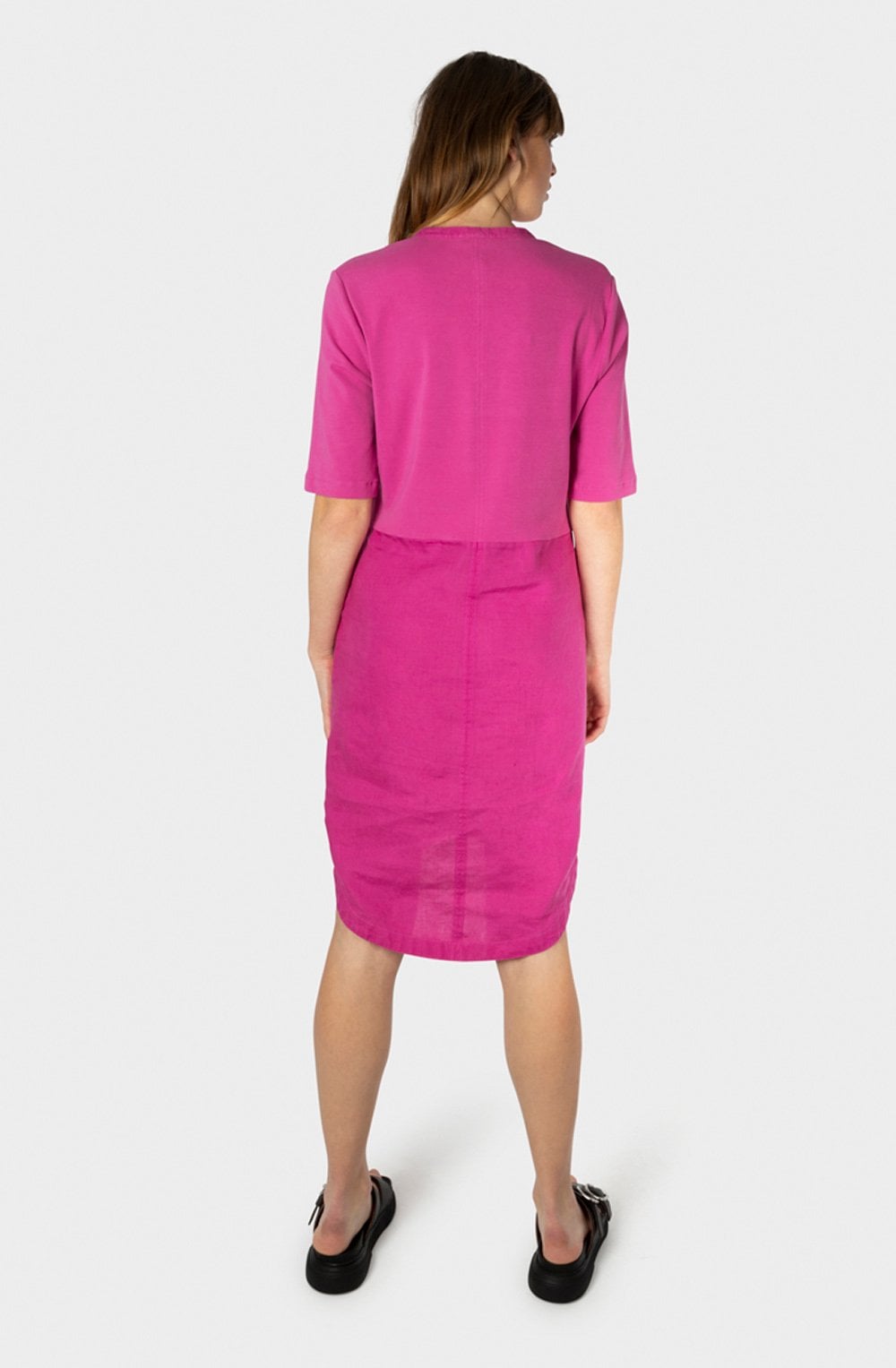 Festival Fuchsia Linen and Contrast Jersey Dress