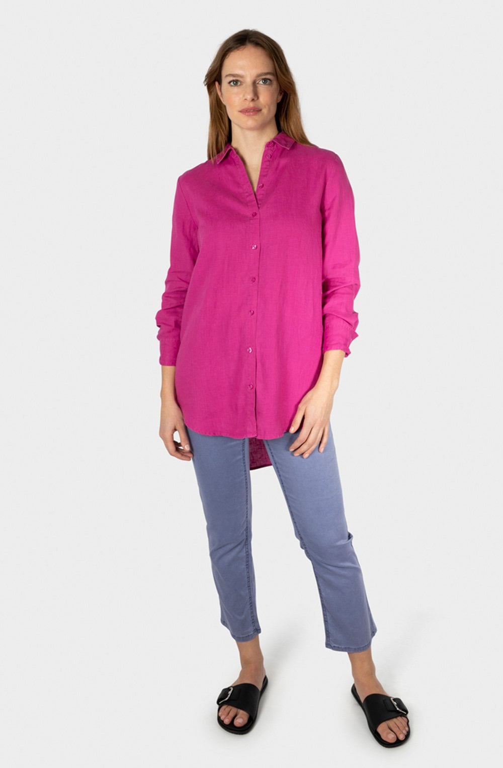 Festival Fuchsia Linen Long Line Shirt