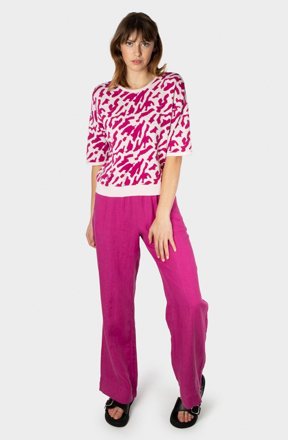 Festival Fuchsia Short Sleeved Fine Knit Sweater