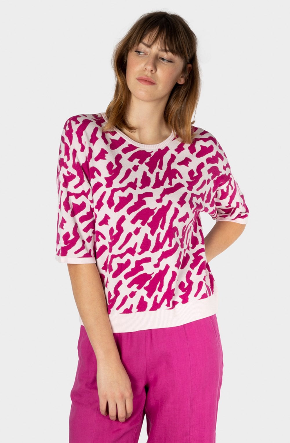 Festival Fuchsia Short Sleeved Fine Knit Sweater