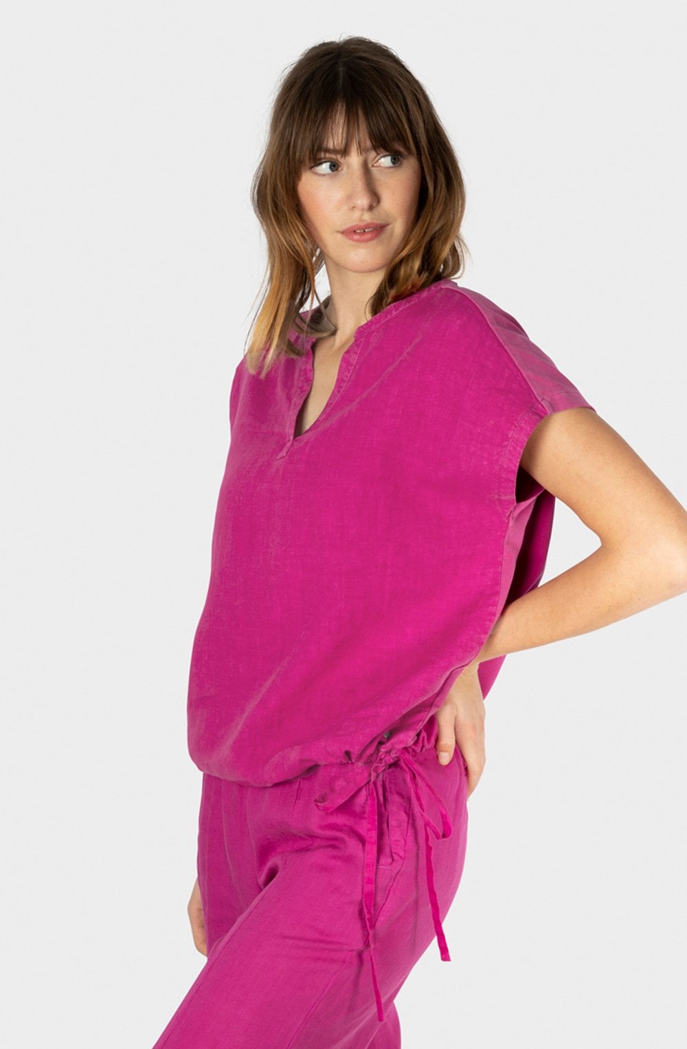 Festival Fuchsia Tie Detail Linen Top