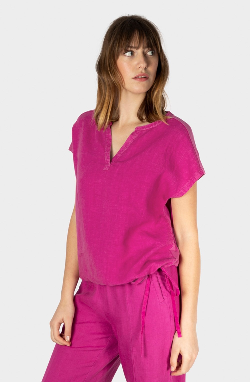 Festival Fuchsia Tie Detail Linen Top