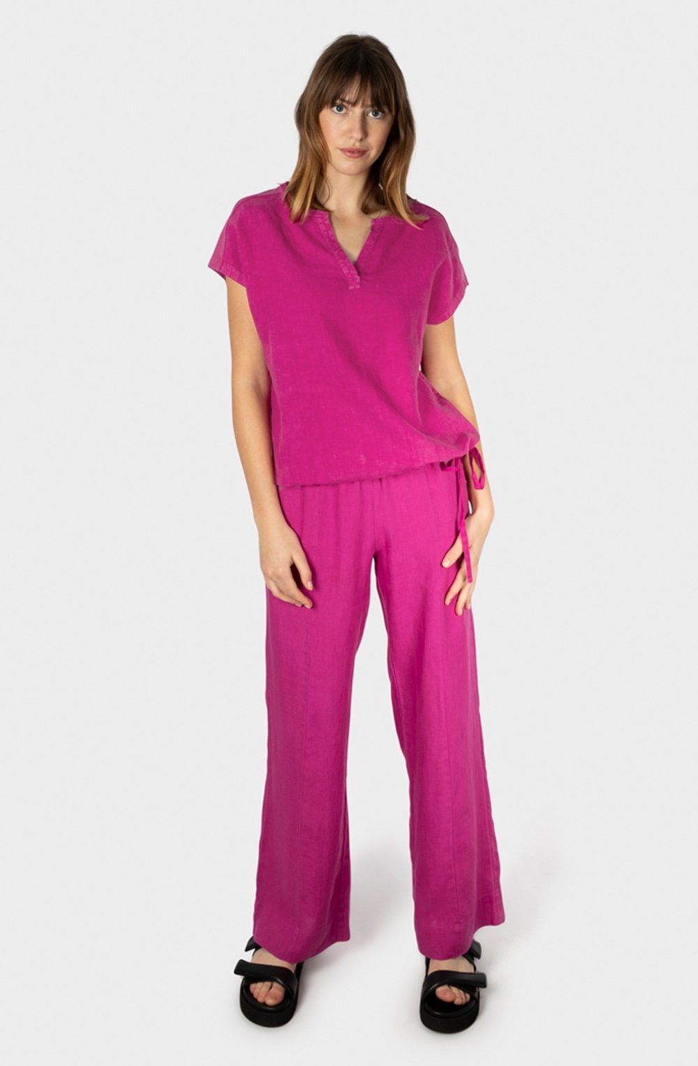Festival Fuchsia Tie Detail Linen Top