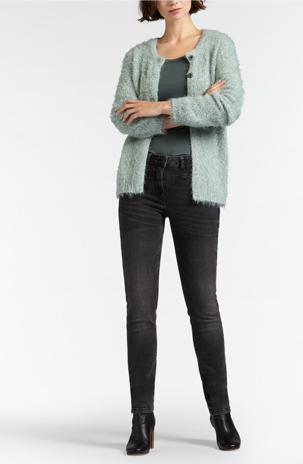 Fluffy Jade Three Button Cardigan