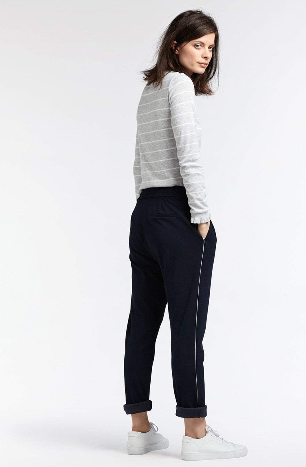 Fresh Grey & White Striped Top