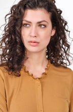 Frill Neck Mock Button Up Blouse