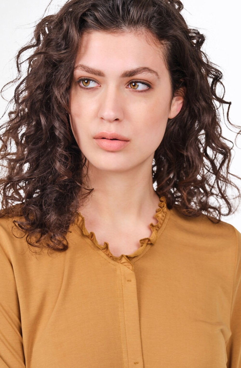 Frill Neck Mock Button Up Blouse