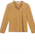 Frill Neck Mock Button Up Blouse