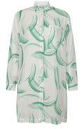 Green and Cloud Dancer Long Muslin Blouse