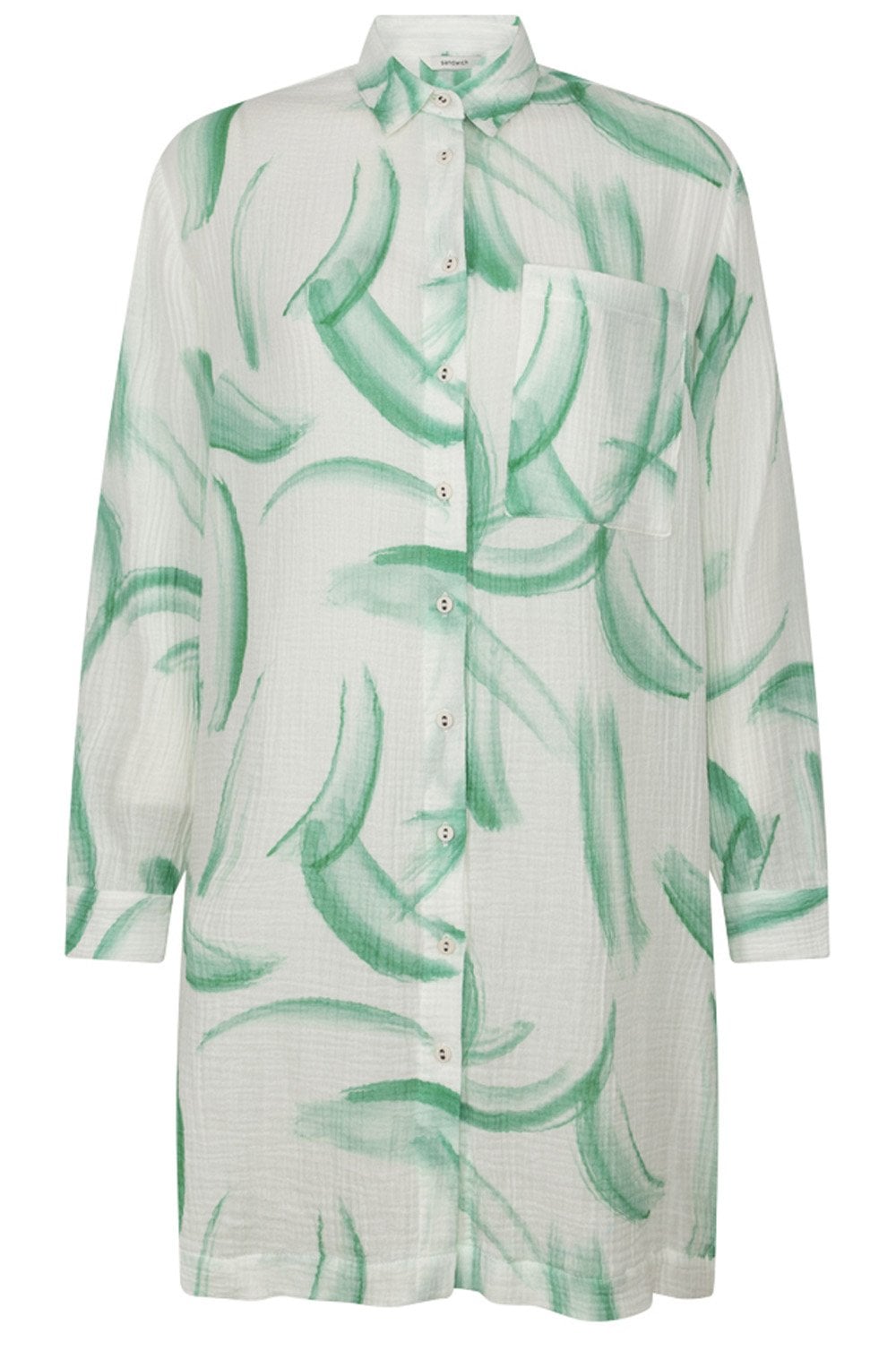 Green and Cloud Dancer Long Muslin Blouse