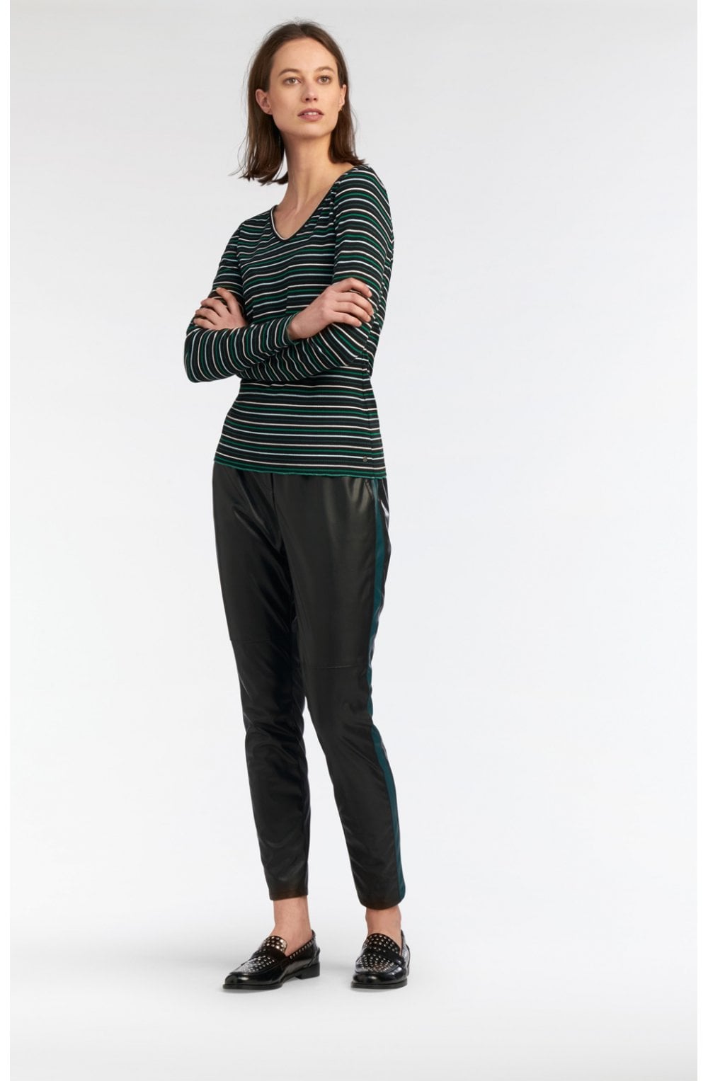 Green & Black Striped Top
