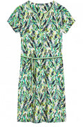 Green Leaf Print Jersey Dress