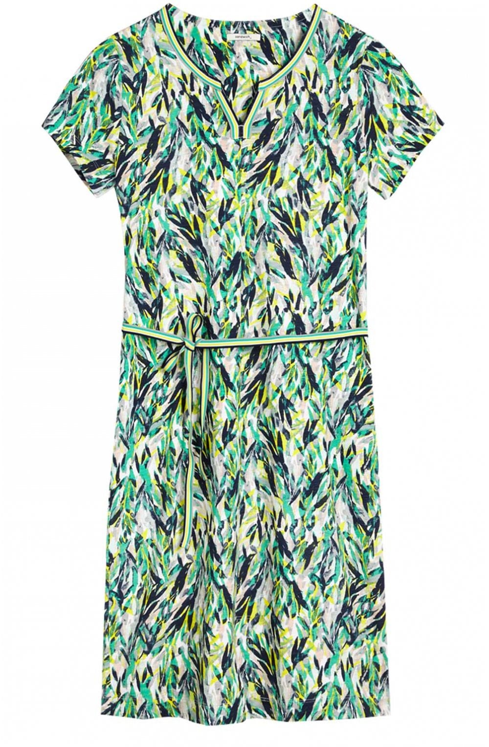 Green Leaf Print Jersey Dress