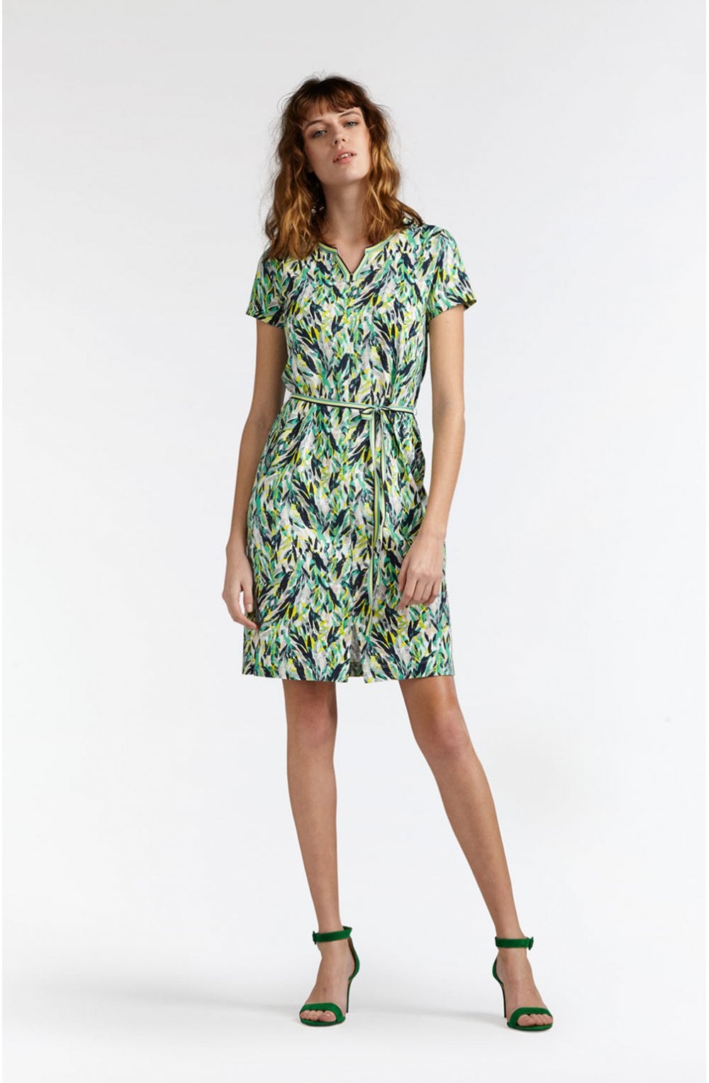 Green Leaf Print Jersey Dress