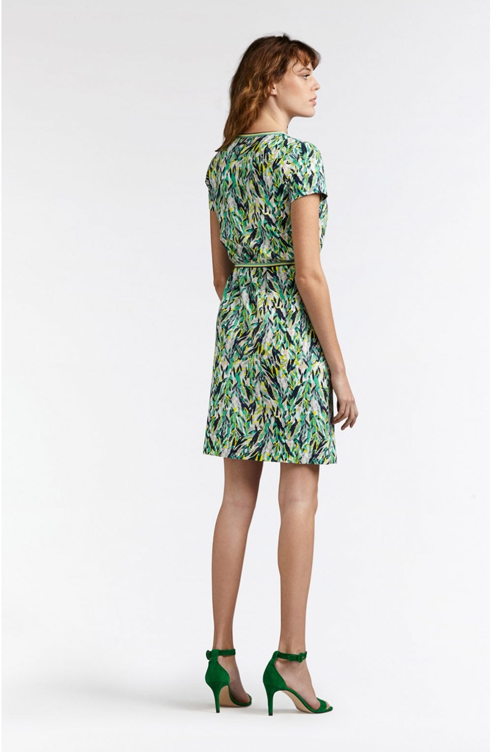 Green Leaf Print Jersey Dress