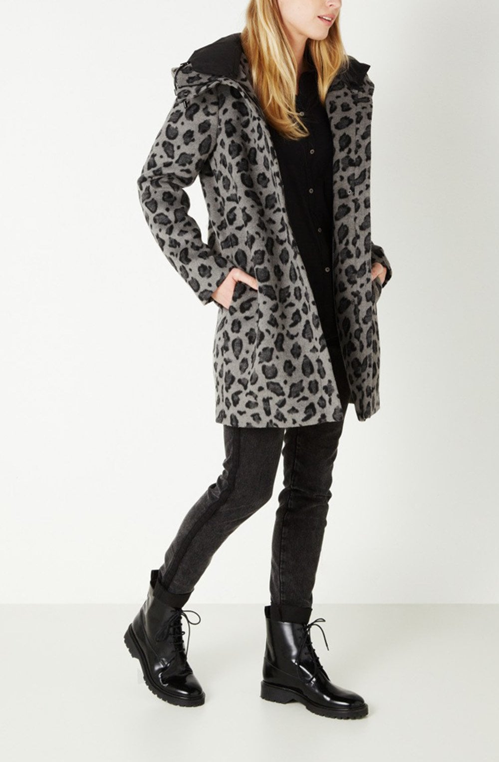 Grey Leopard Print Coat