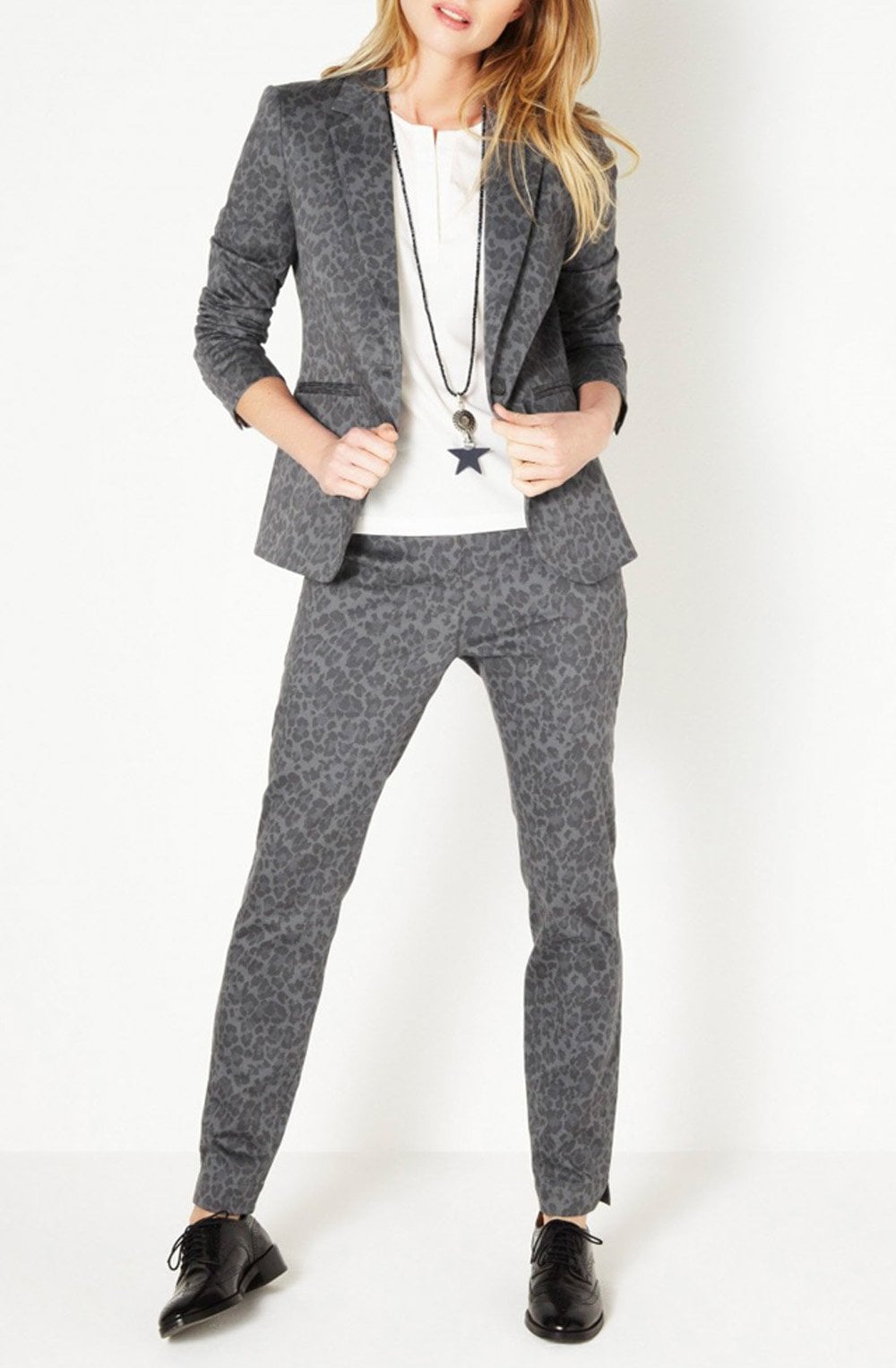Grey Leopard Print Trousers