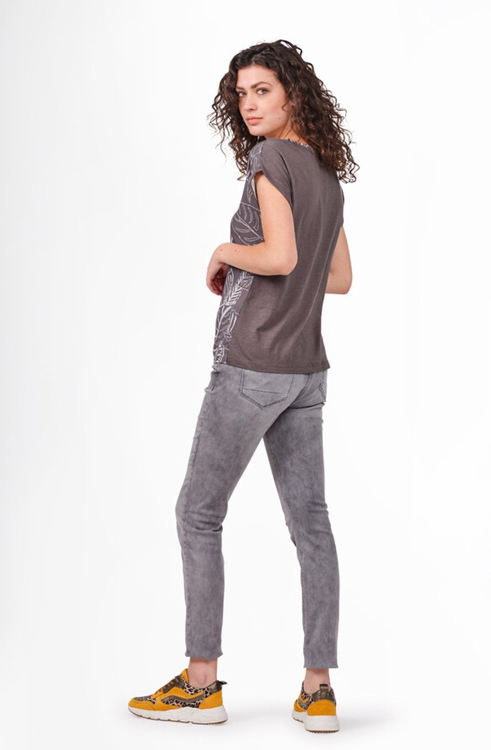 Grey Monstera Leaf Design Top