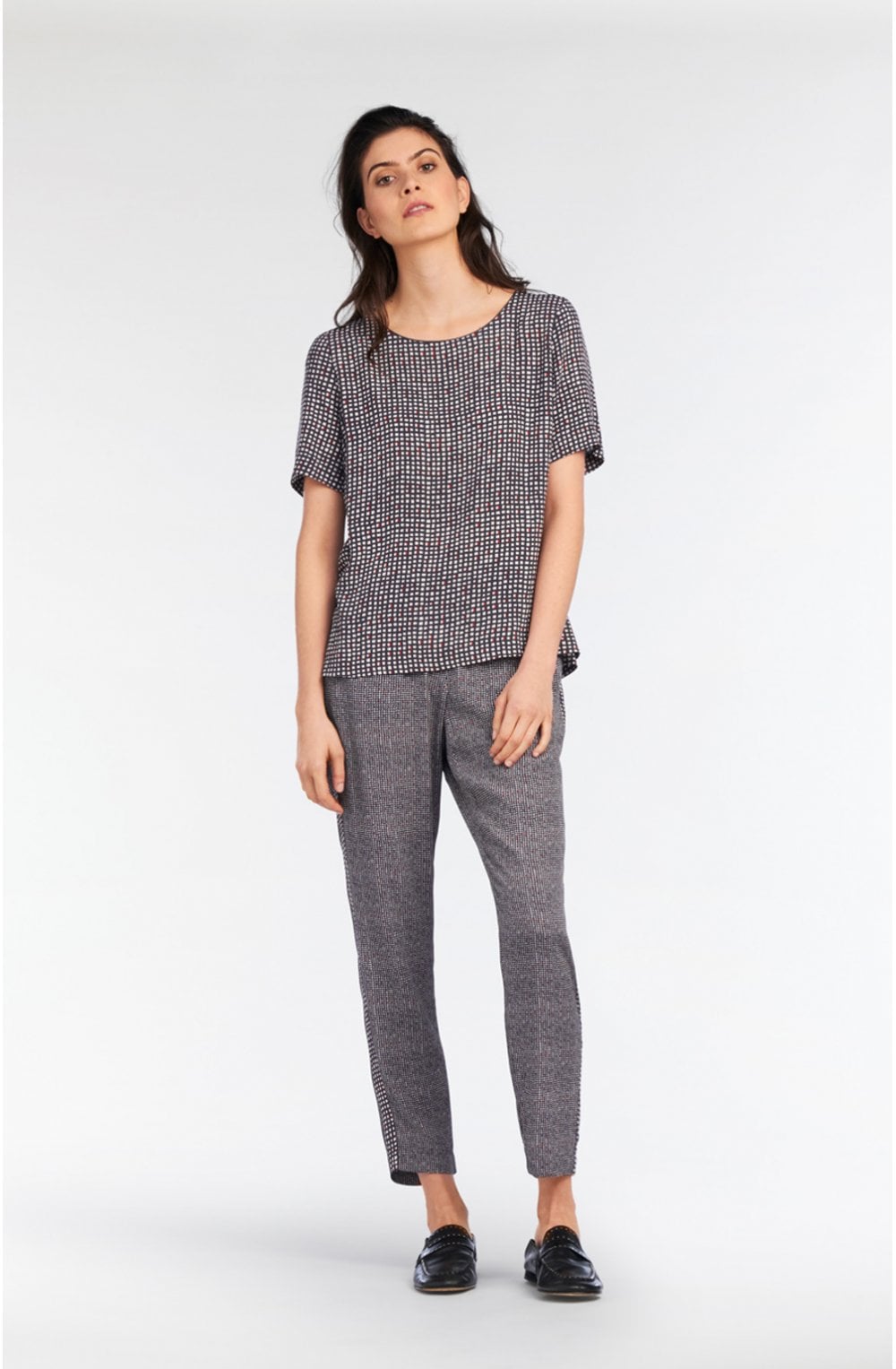 Grey Square Print Blouse