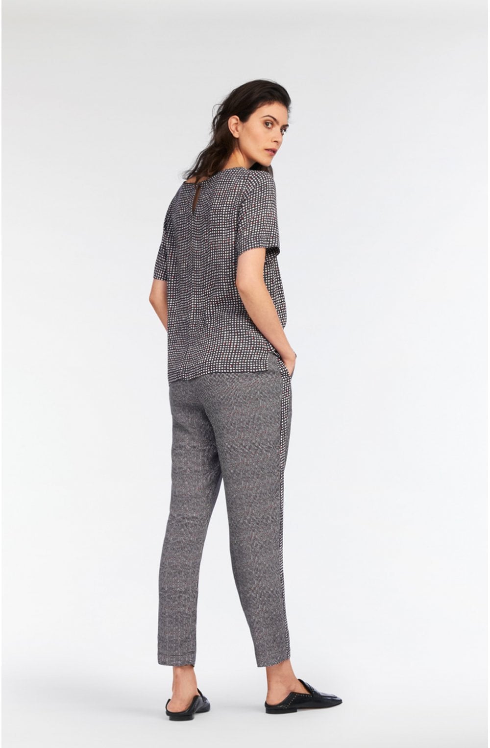 Grey Square Print Blouse