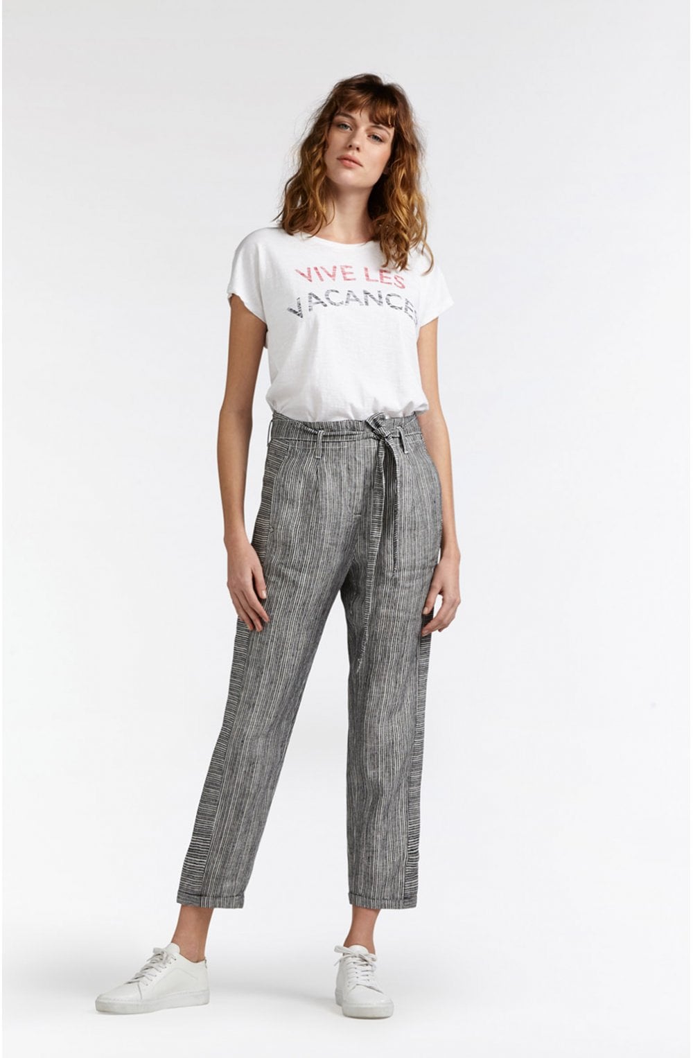 High Waisted Striped Linen Trousers