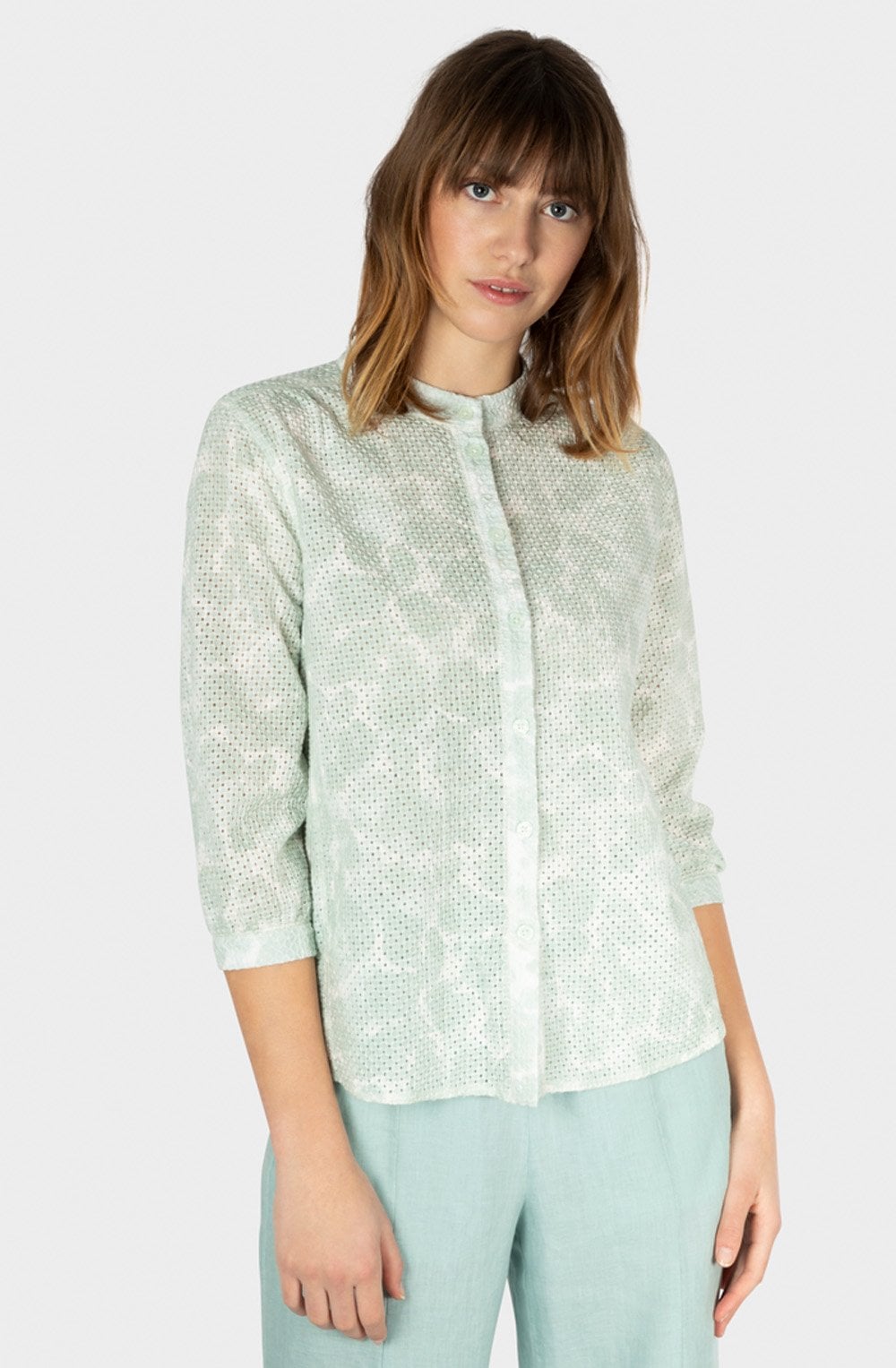 Ice Flow Fine Diamond Broderie Anglaise Sleeve Blouse