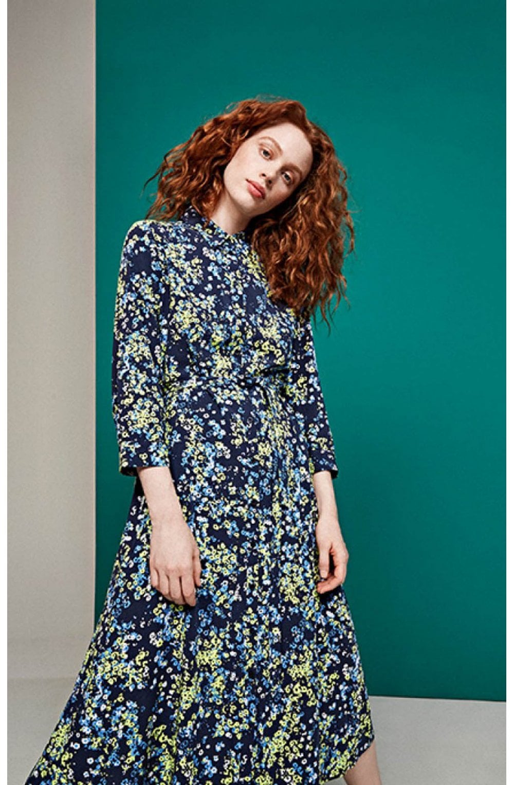 Lime & Navy Floral Shirt Dress