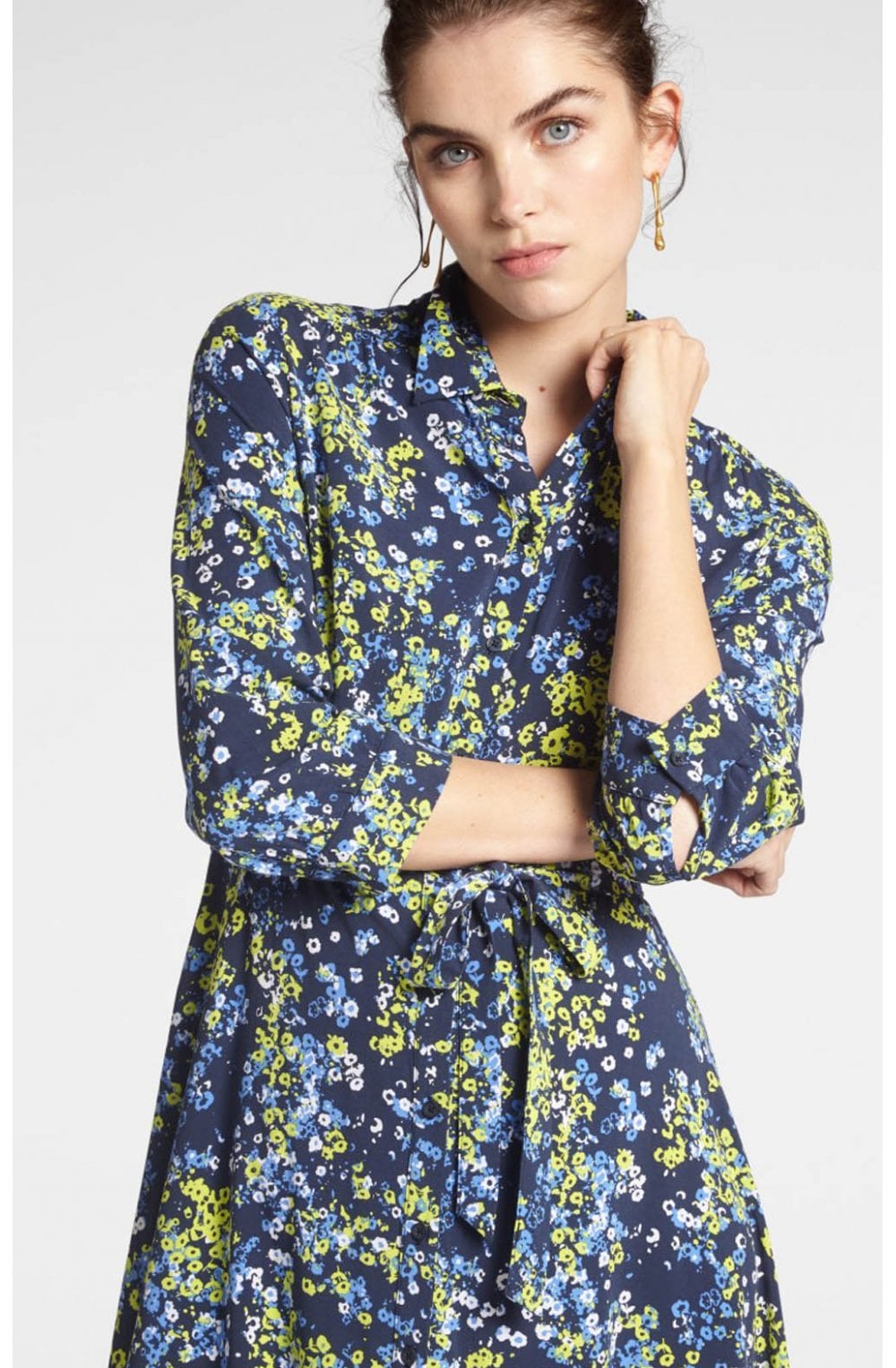 Lime & Navy Floral Shirt Dress