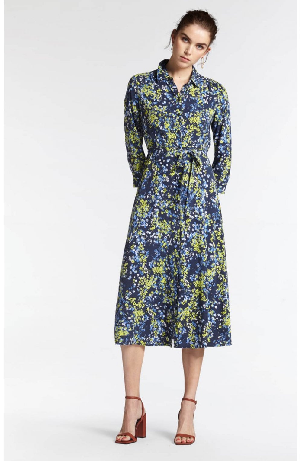 Lime & Navy Floral Shirt Dress