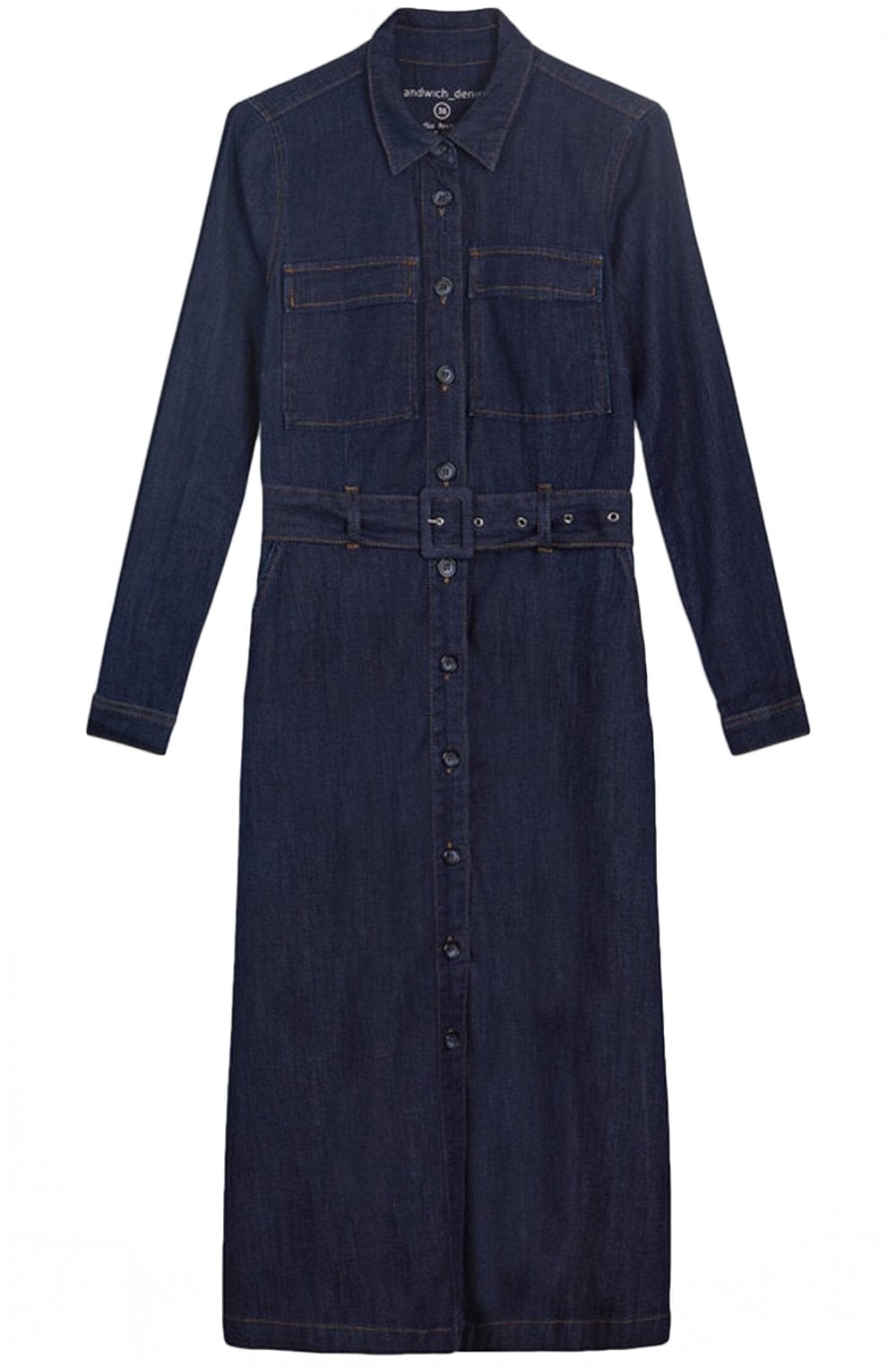 Long Sleeve Belted Denim Dress