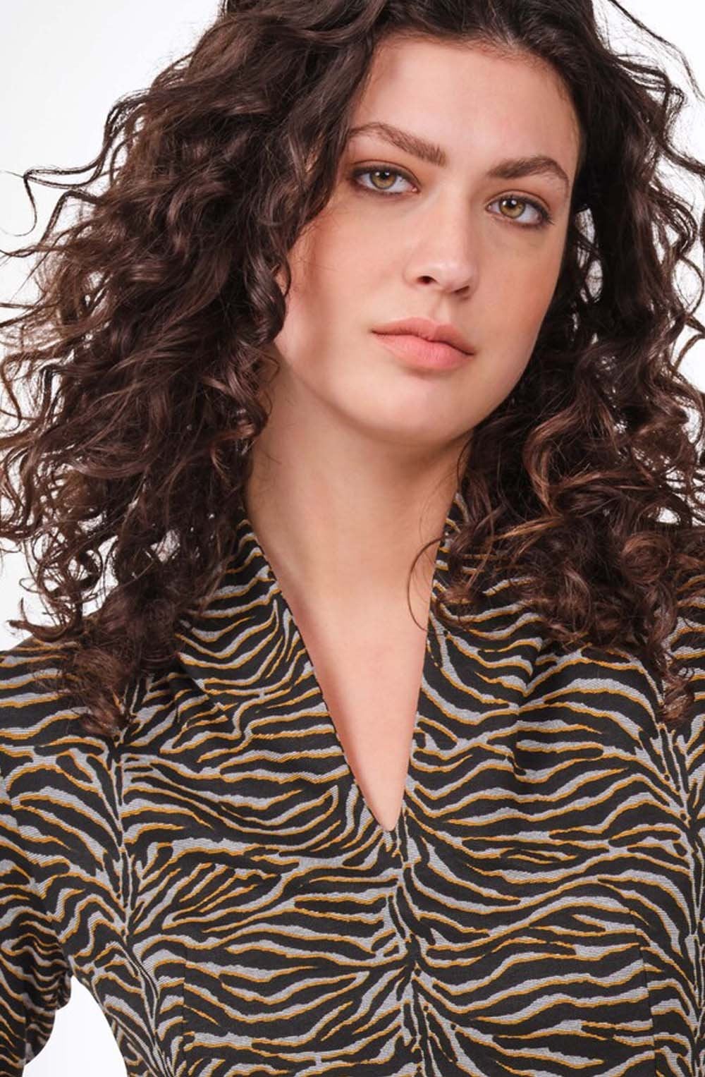 Long Sleeve Black Tiger Print Dress