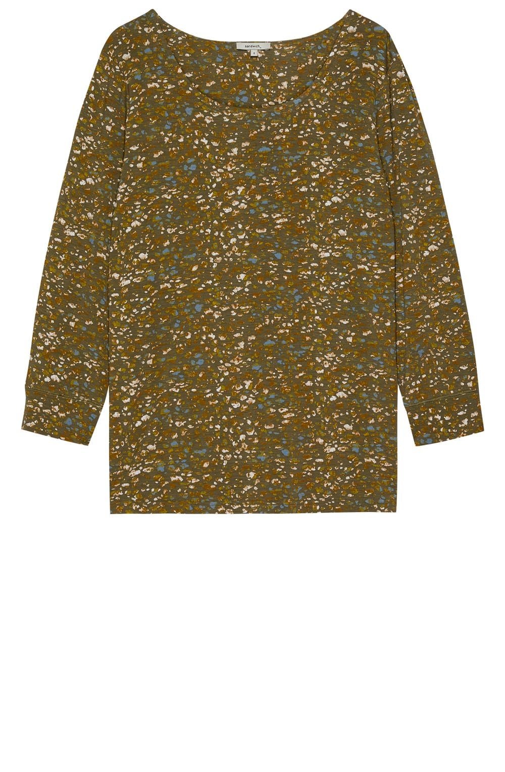 Military Olive Abstract Pattern Sleeve Top
