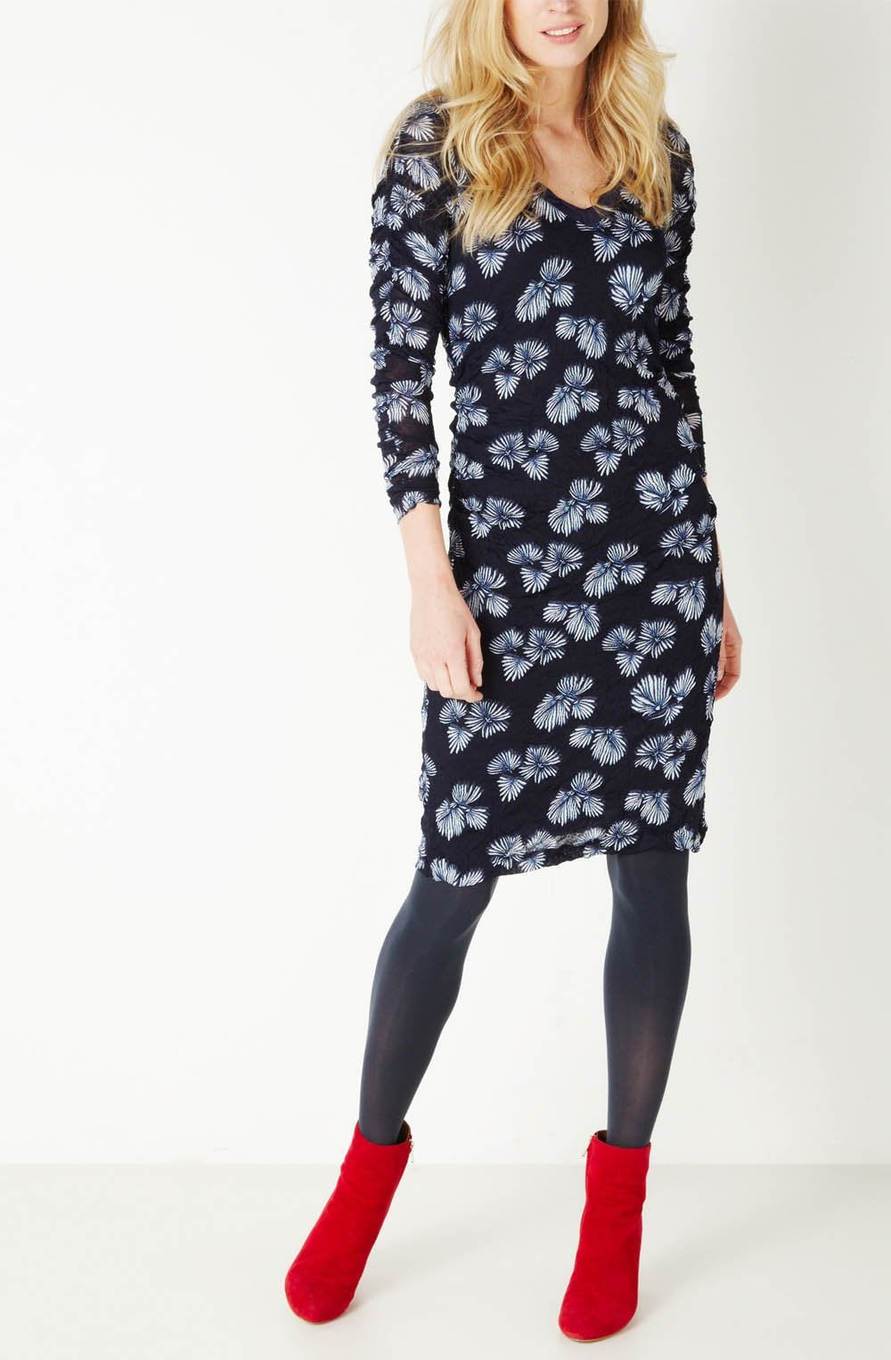 Navy Crushed Patterned Dress