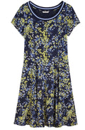 Navy Floral Print Jersey Dress