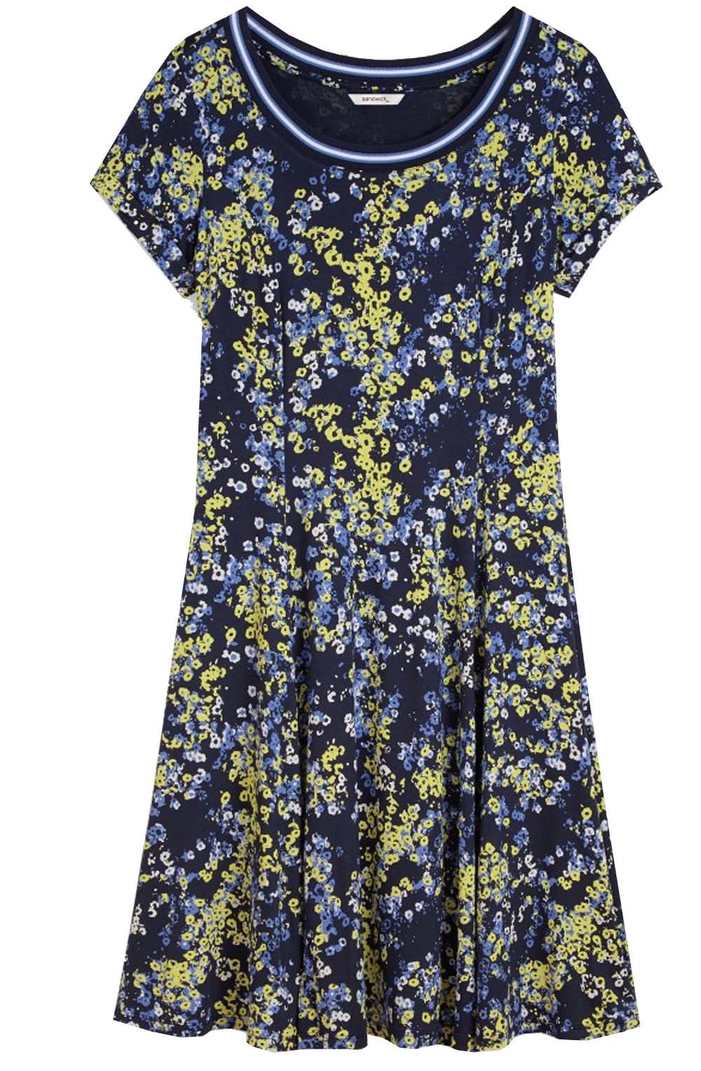 Navy Floral Print Jersey Dress