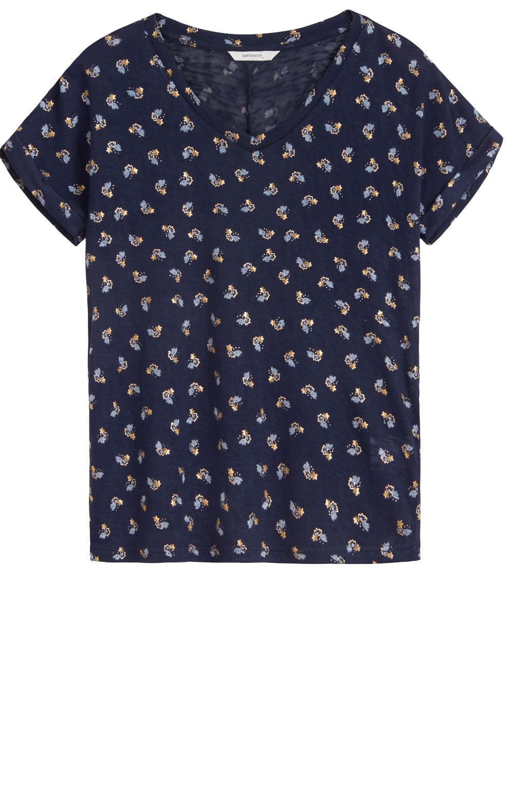 Navy Floral Print T Shirt