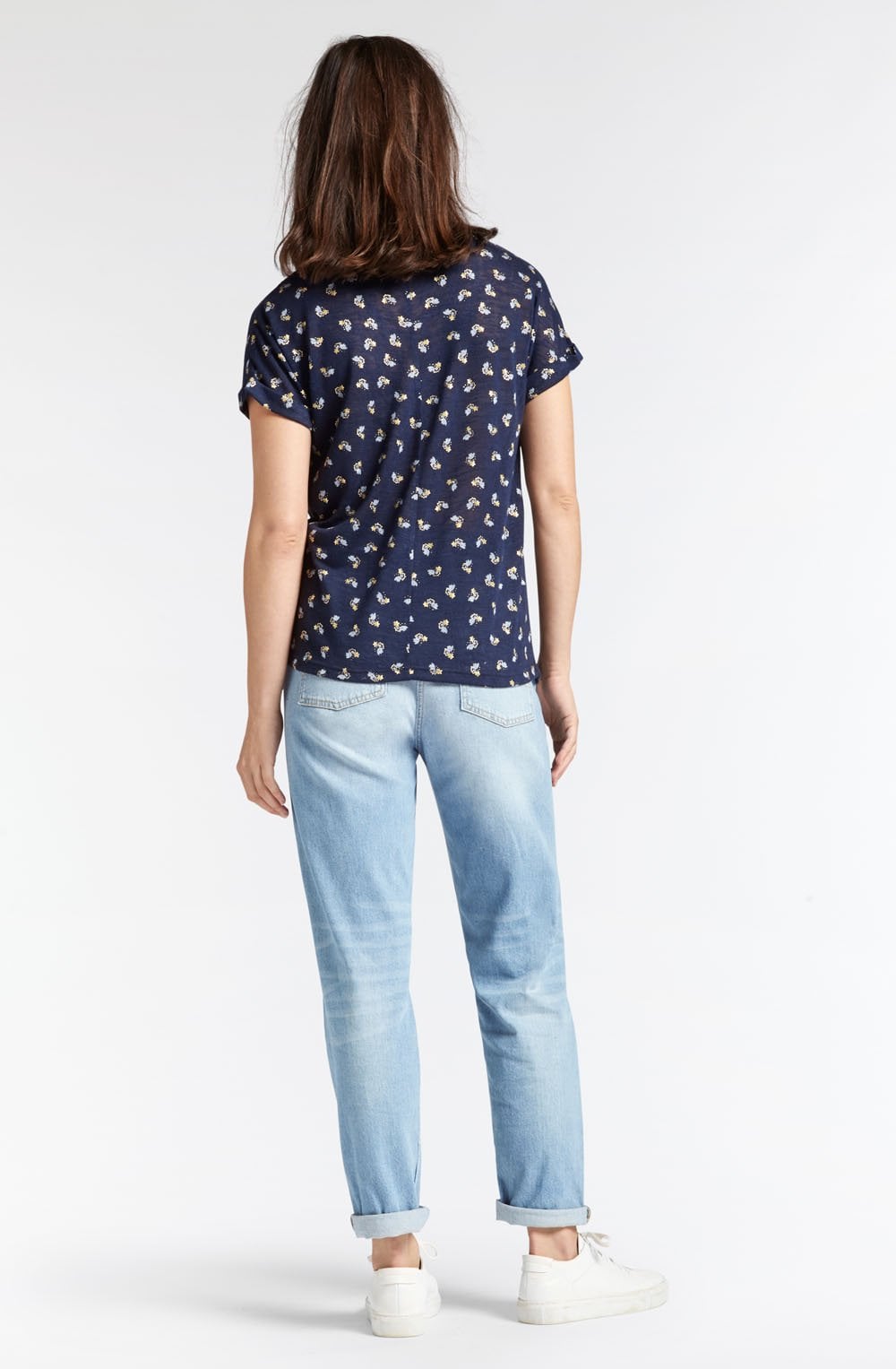Navy Floral Print T Shirt
