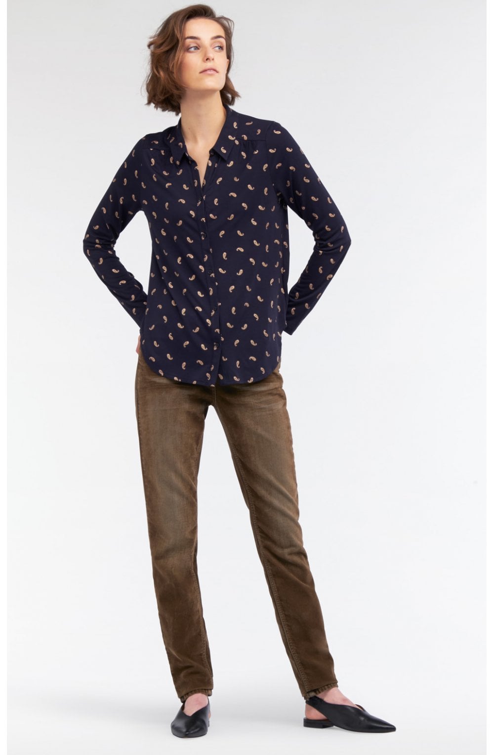 Navy Gold Print Blouse