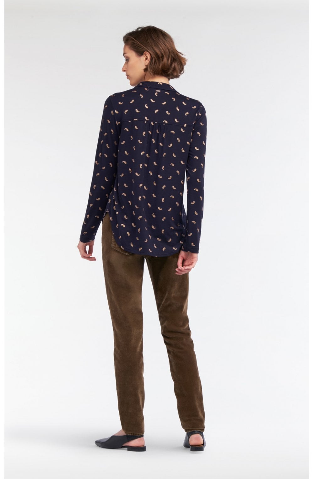 Navy Gold Print Blouse