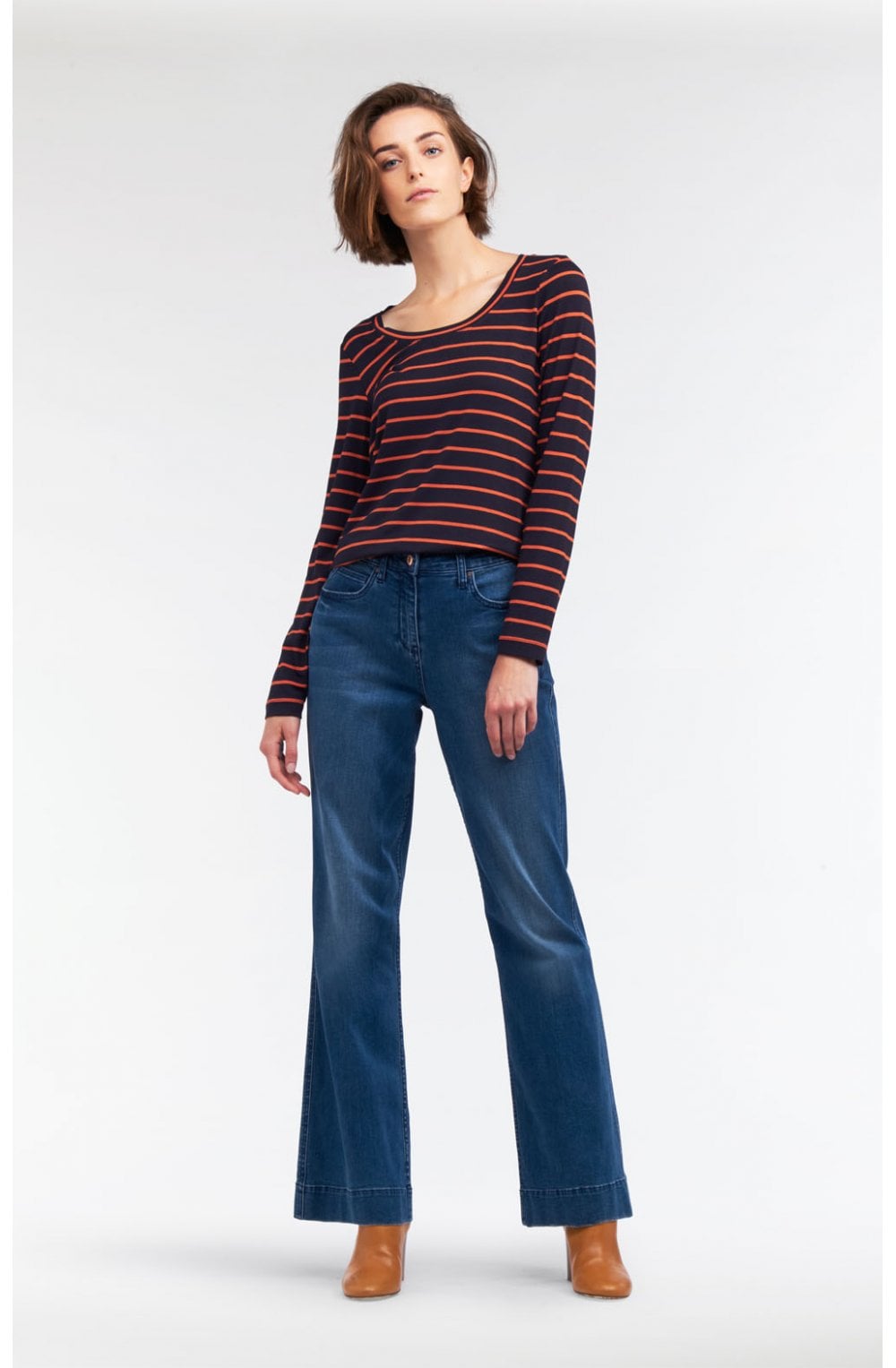 Navy & Orange Striped Top